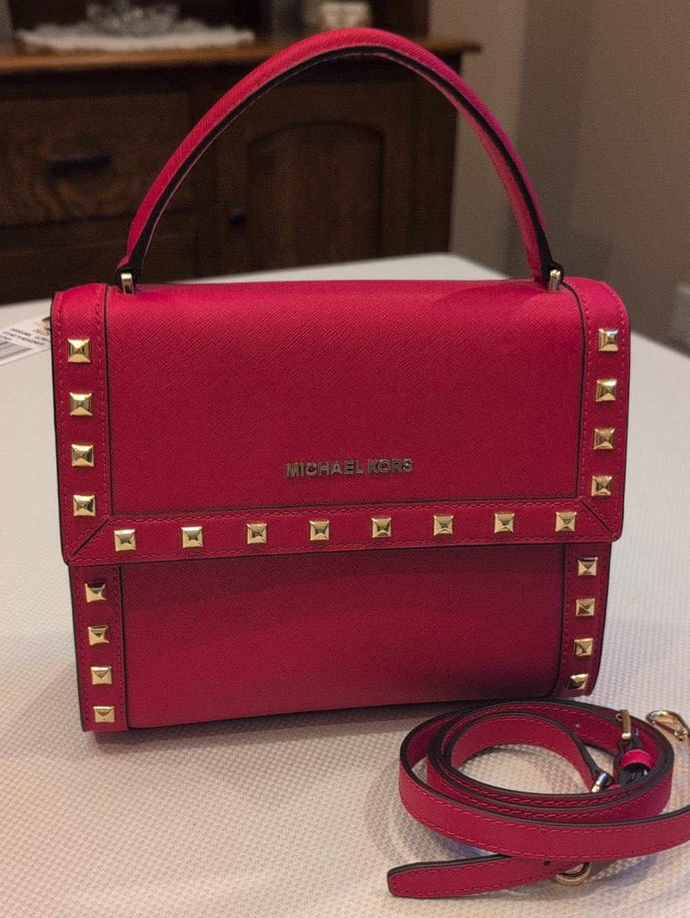 MICHAEL KORS Hot Pink Leather Studded Top-Handle Satchel